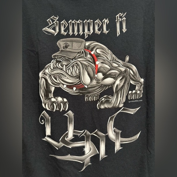 Men’s Sz: Large Semper Fi USMC Chrome Bulldog Graphic Black Short Sleeve Tee. - Picture 3 of 9